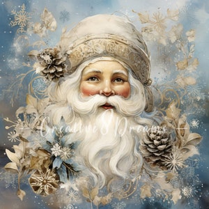 Pacote de clipart de Papai Noel azul dourado Shabby Chic - 10 JPGs em aquarela de alta qualidade - Férias de inverno, diário, material para scrapbook, download digital