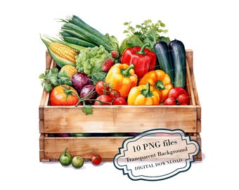 Fresh Vegetables from a Farmers&#39; Market Clipart Bundle- 10 High Quality Watercolor PNGs- Craft, Journaling, Scrapbooking, Digital Download