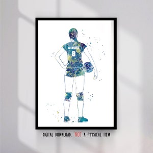 Handball Player Girl Personalized Sport Art with Custom Name and Number- Digital Download