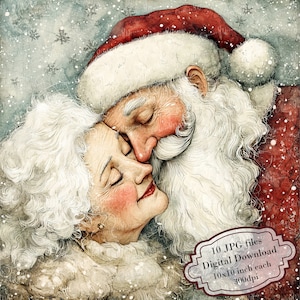 Bundle de cliparts le père Noël et la mère de famille dans ses bras - 10 fichiers JPG aquarelles de haute qualité - journalisation, scrapbooking, téléchargement numérique