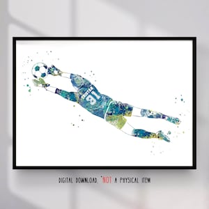 Fußball Torhüter Kunst Personalisierter Name und Nummer Sport Poster Europäischer Fußballspieler Geschenk Aquarell Digital Printable
