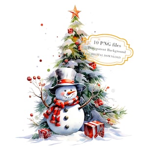 Snowman Under Christmas Tree PNG Clipart Bundle- Digital Download