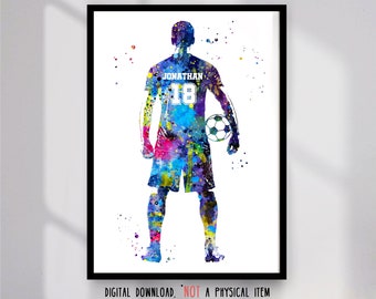 Soccer Player Personalized Sport Art with Custom Name and Number- Digital Download
