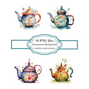 Pacchetto di clipart PNG con teiera stravagante - Download digitale