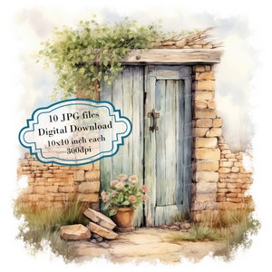 Oude begroeide tuin muur poort clipart bundel-10 hoge kwaliteit aquarel jpg's-platteland, journaling, scrapbook levering, digitale download