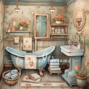 Shabby Chic Bathroom Clipart Bundle- 10 High Quality Watercolor Jpgs ...