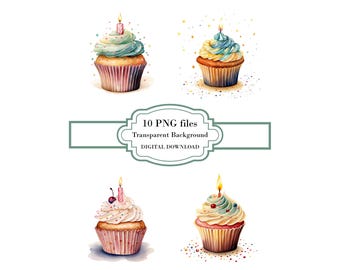 Anniversaire Cupcake PNG Clipart Bundle - Téléchargement numérique