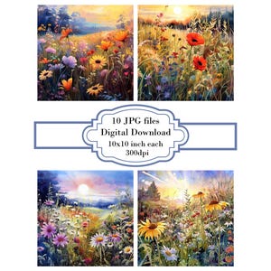 Field of Wildflowers JPG Clipart Bundle- Digital Download