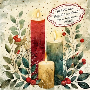 Bundle de cliparts de Noël scandinave - 10 JPG aquarelles de haute qualité - vacances d'hiver, journalisation, scrapbooking, téléchargement numérique