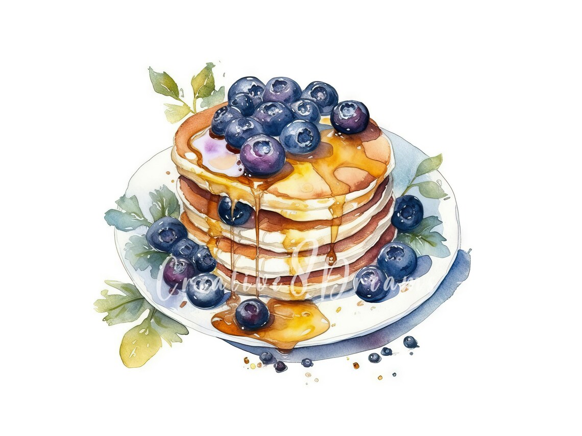 Blueberry Pancakes Clipart Bundle 10 High Quality Watercolor Etsy