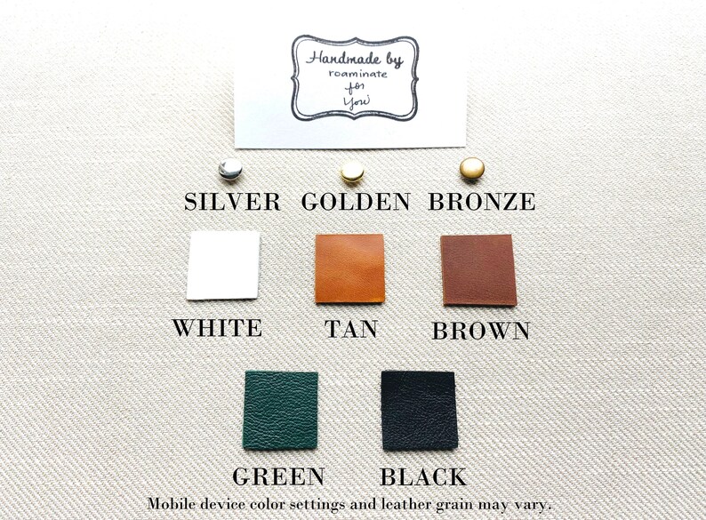 Silver and bronze antique metal finish options shown with white, mahogany brown, cognac, and loden green selections