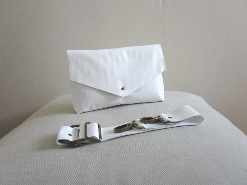 Convertible Hip Bag White Bronze Evening Clutch White Leather Fanny Pack