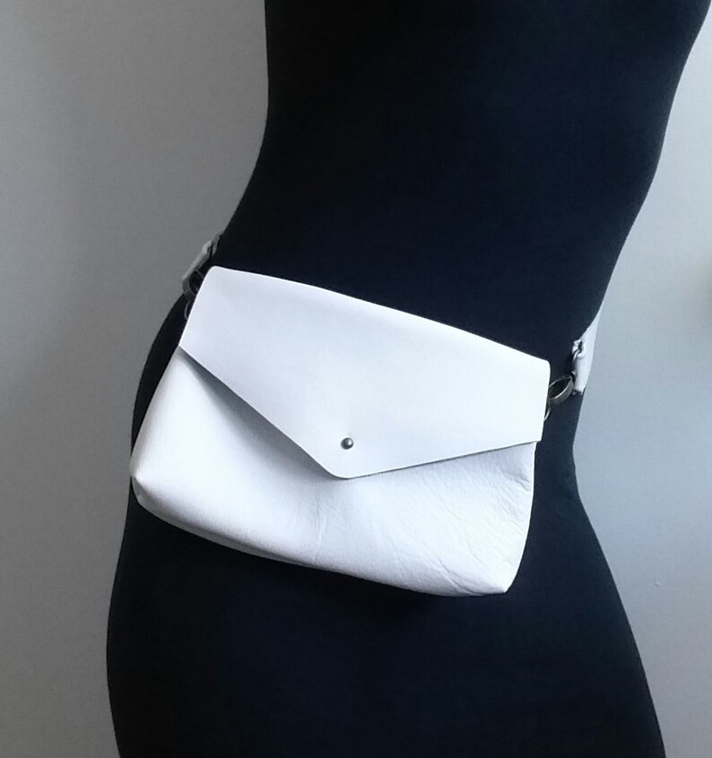 Convertible Hip Bag White Bronze Evening Clutch White Leather Fanny Pack