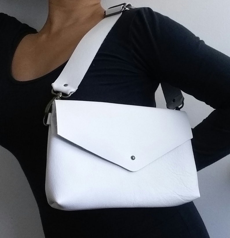 Convertible Hip Bag White Bronze Evening Clutch White Leather Fanny Pack