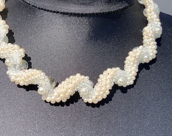 White seed bead necklace, stitch necklaclace, seed bead jewelry,Toho,Pearls,Unique jewelry,Gift for woman