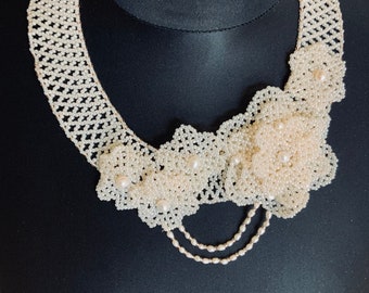 Beige seed bead necklace, stitch necklaclace, seed bead jewelry,Toho,Pearls,Unique jewelry,Gift for woman