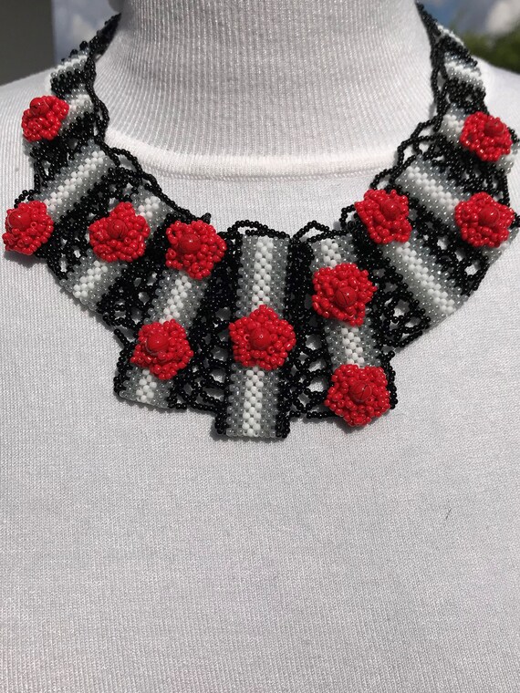 White Seed Bead Necklace,black Beaded Necklace,grey Seed Bead