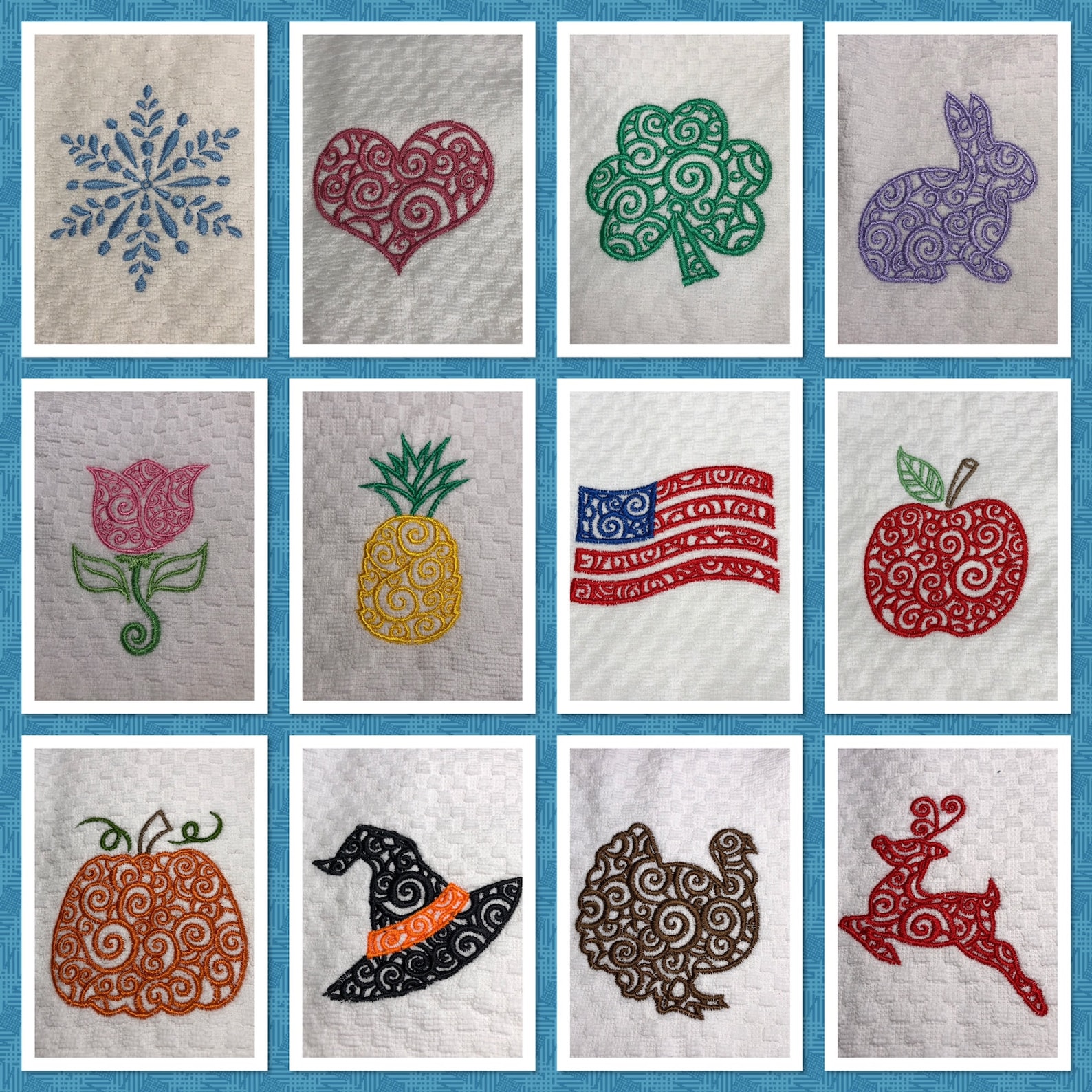 Holiday Kitchen Towel Set - 12 Embroidered Towels