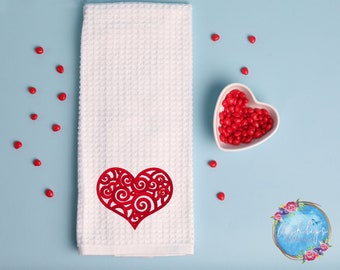 Valentine's Day Kitchen Towel - Scroll Heart - CUSTOMIZABLE!