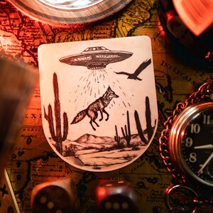 The Abduction - Wiley Coyote UFO Vintage Style Premium Sticker