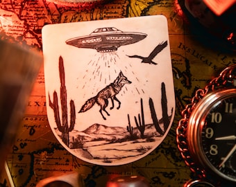 The Abduction - Wiley Coyote UFO Vintage Style Premium Sticker