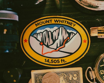 Mount Whitney Sticker – 14,505 ft Summit Decal, Sierra Nevada Hiking Climb Adventure, Vintage Style National Park Collectible