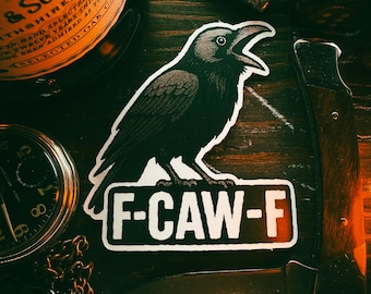 Funny Crow Sticker F-CAW-F Cawing Bird Decal | Gothic Raven Vinyl Sticker for Laptop, Car, or Water Bottle | Dark Humor Gift