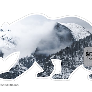 Snowy Half Dome Yosemite Valley Cali Bear _ Vinyl STICKER for laptop journal or wall