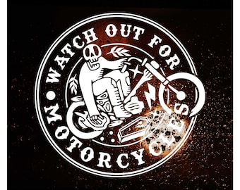 Skeleton Motorcycle Decal - Watch Out for Motorcycles Sticker for Cars, Trucks, and Bikes - Durable Waterproof Vinyl for Riders Road Safety