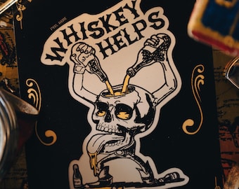 Whiskey Helps Drinking Skull Premium Sticker - Matte Finish