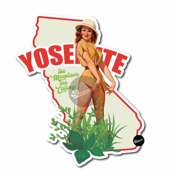 Darknalia | Yosemite California Pinup Girl Vintage Style Travel Decal Sticker | Vinyl Sticker | Luggage Label | National Park Edition