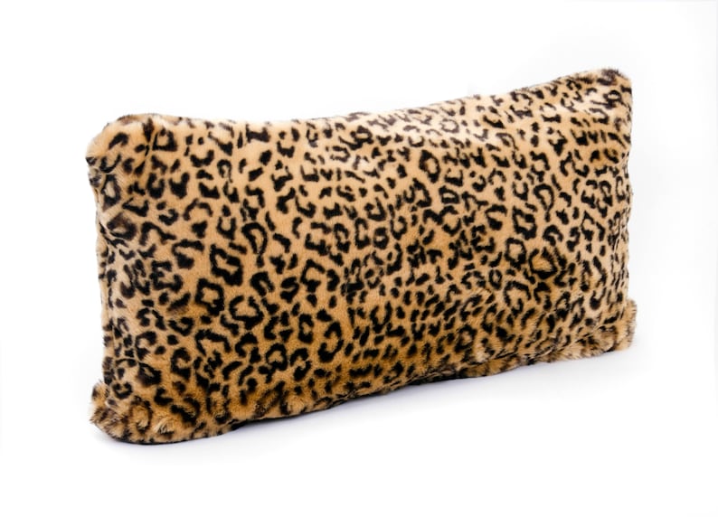 Leopard Brown Faux Fur Pillow Cover, Lumbar Pillow Cover, Designer