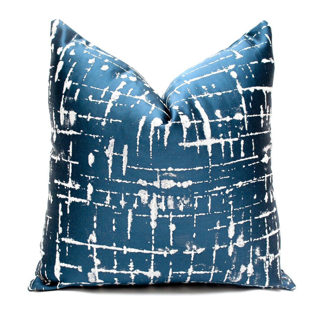 Navy Abstract Satin Jacquards Pillow Cover Etsy