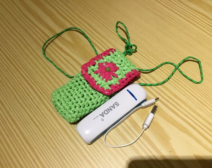 Mobile phone charger pouchsmall phone pouchmanicuremakeup.recycling crocheted hand upcycling