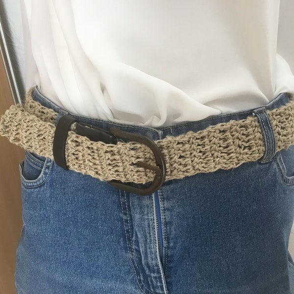 Ceinturon, ceinture bohème, cool unisexe en lin crocheté main