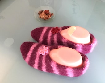 Hand-knitted and felted boiled wool slippers