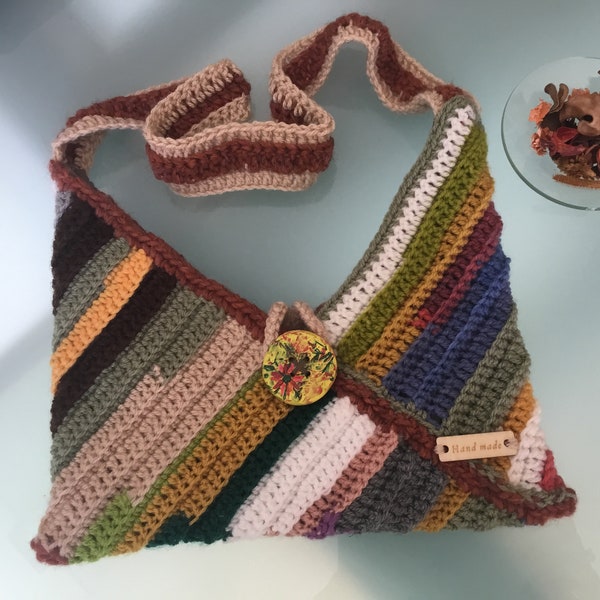 Sac crocheté en laines recyclées/ sac d’épaule bohème hippie /sac à main/ upcycling /besace coloré /Fait main