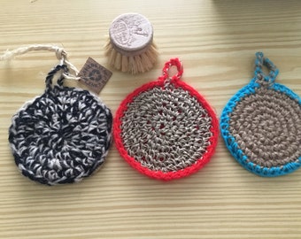 Soap holders/ double-sided zero waste dishwashing sponges / crocheted in linen, cotton, wool thread / Handmade