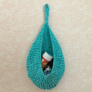 Turquoise hanging basket/ comforter basket/ hand crocheted home storage basket