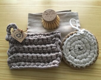 Tawashis, sponges made from recycled cotton and jute trapilho / kitchen / bathroom. Handmade