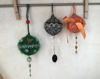 Set of three decorative balls / home decorations. Handmade in France