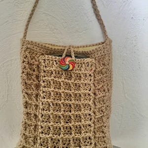 Sac bandoulière poche téléphone incorporée / sac festival en coton beige tricoté main en coton. Modele unique
