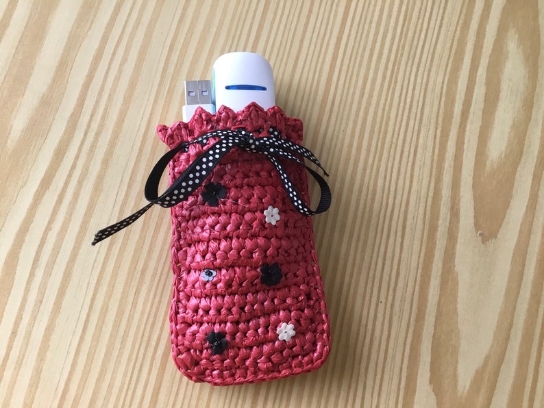 Mobile phone charger pouchsmall phone pouchmanicuremakeup.recycling crocheted hand upcycling