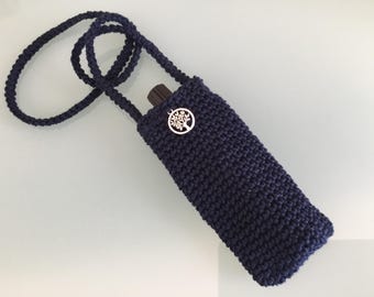 Navy blue electronic cigarette case or pen pouch hand crocheted in cotton