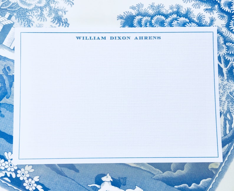 Custom Personalized White Linen Stationery With French Blue Etsy