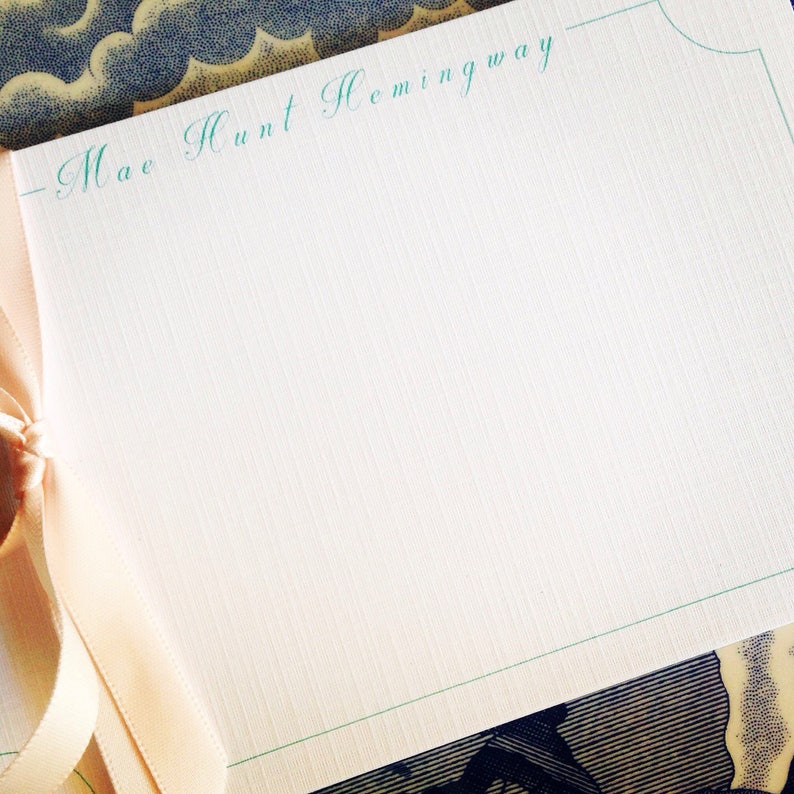 Personalizedcustom White Linen Stationery With Topiary Green Etsy