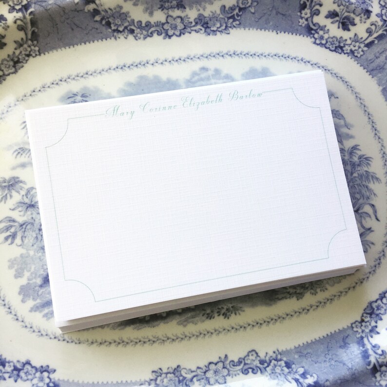 Personalizedcustom White Linen Stationery With Topiary Green Etsy