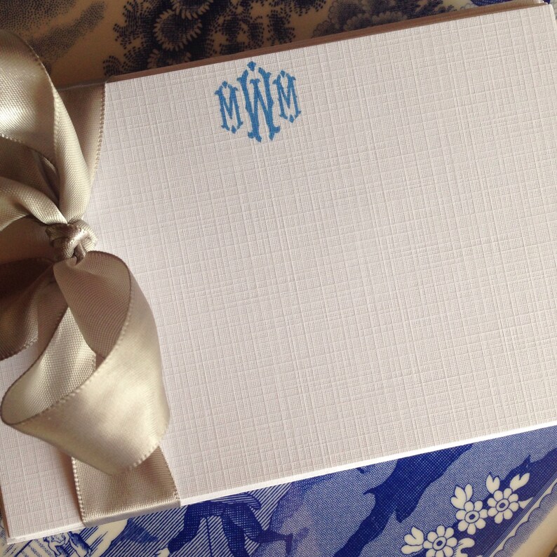 Monogrammed White Linen Stationery Set of 4x6 or 5x7 Flat Etsy