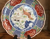 Japanese Imari Scalloped Charger 12 inch diameter Cranes, Waves, Clouds, Phoenix