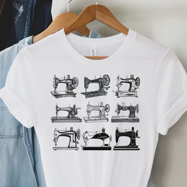 Vintage Sewing Machines in a Nine Patch Design, Hand Crank Sewing Machines, Quilting Class T-Shirt, Custom Gift for Quilter, Mom or Grandma